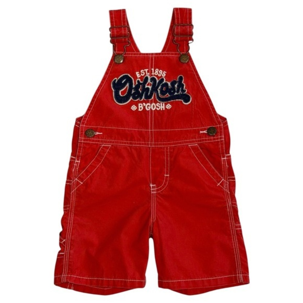 OshKosh Bgosh Kids Red Cotton Canvas Vestbak Shortalls‎ Overalls 18 Months Y2K